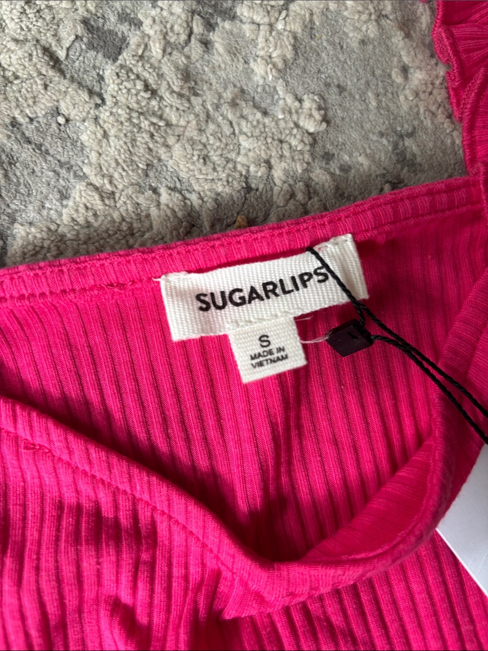 Sugarlips Fuchsia Ruffle Strap Ribbed Tank - Picture 3 of 3